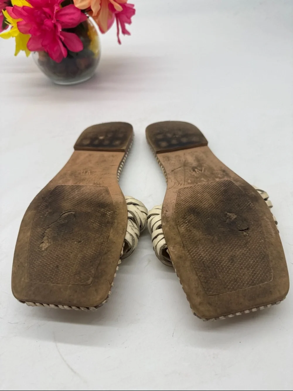Zara Braided Cream Leather Slide Sandals - Women Size 10 MCS9874C - Picture 5 of 6